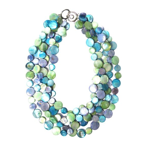 Tigerstars Multi Blue 5 Strands Of Mother Of Pearl Coin Disc Necklace